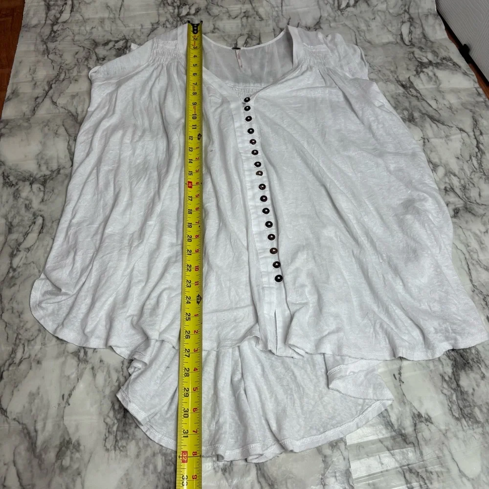 Free People size XS Linen Blend Flowy oversized white top shirt tunic boho beach - Picture 5 of 7